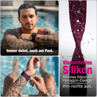 NALIA Hexion Silikon Armband kompatibel mit Apple Watch Armband iWatch Series Ultra/SE 10 9 8 7 6 5 4 3 2 1, 42/44/45/46/49mm, Watch Silikonband Sportarmband mit Steck-Pin