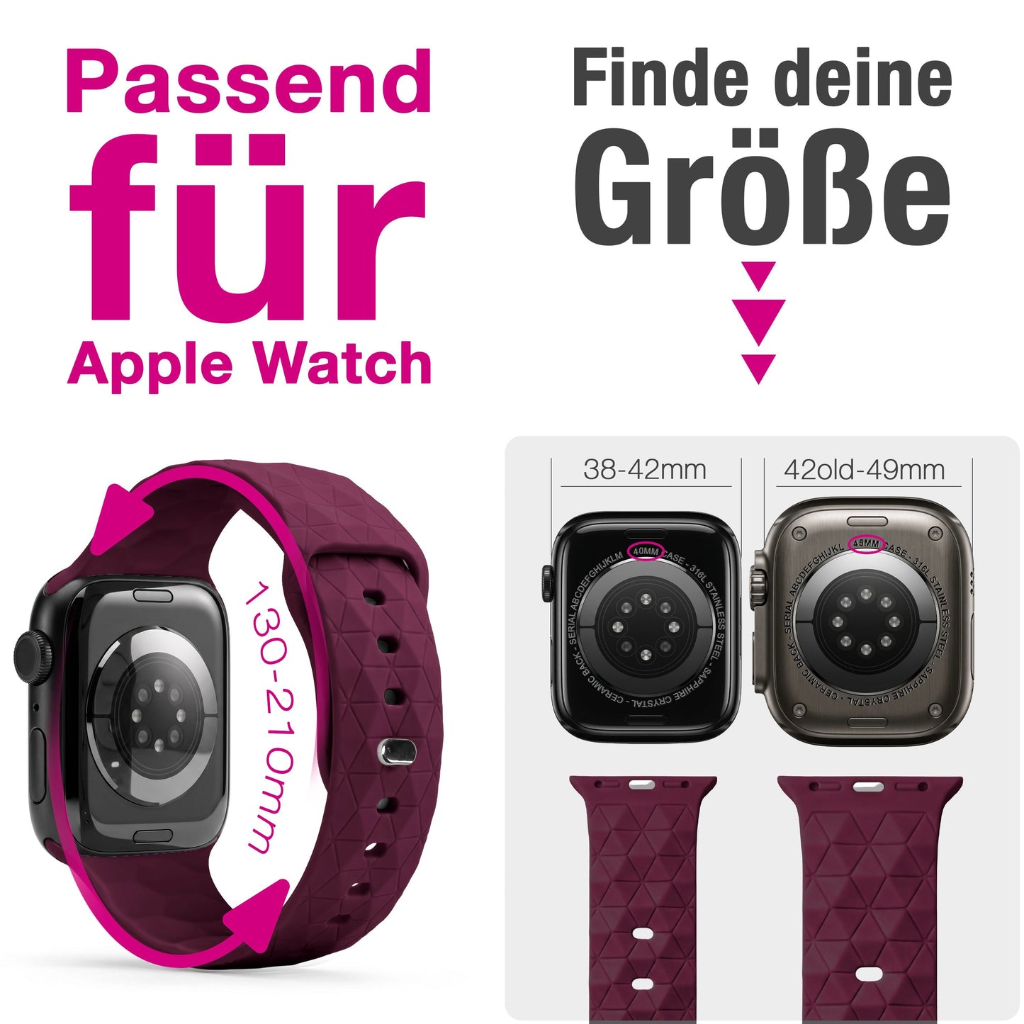 NALIA Hexion Silikon Armband kompatibel mit Apple Watch Armband iWatch Series Ultra/SE 10 9 8 7 6 5 4 3 2 1, 42/44/45/46/49mm, Watch Silikonband Sportarmband mit Steck-Pin
