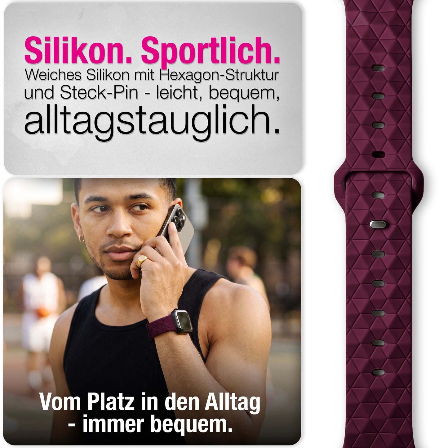 NALIA Hexion Silikon Armband kompatibel mit Apple Watch Armband iWatch Series Ultra/SE 10 9 8 7 6 5 4 3 2 1, 42/44/45/46/49mm, Watch Silikonband Sportarmband mit Steck-Pin