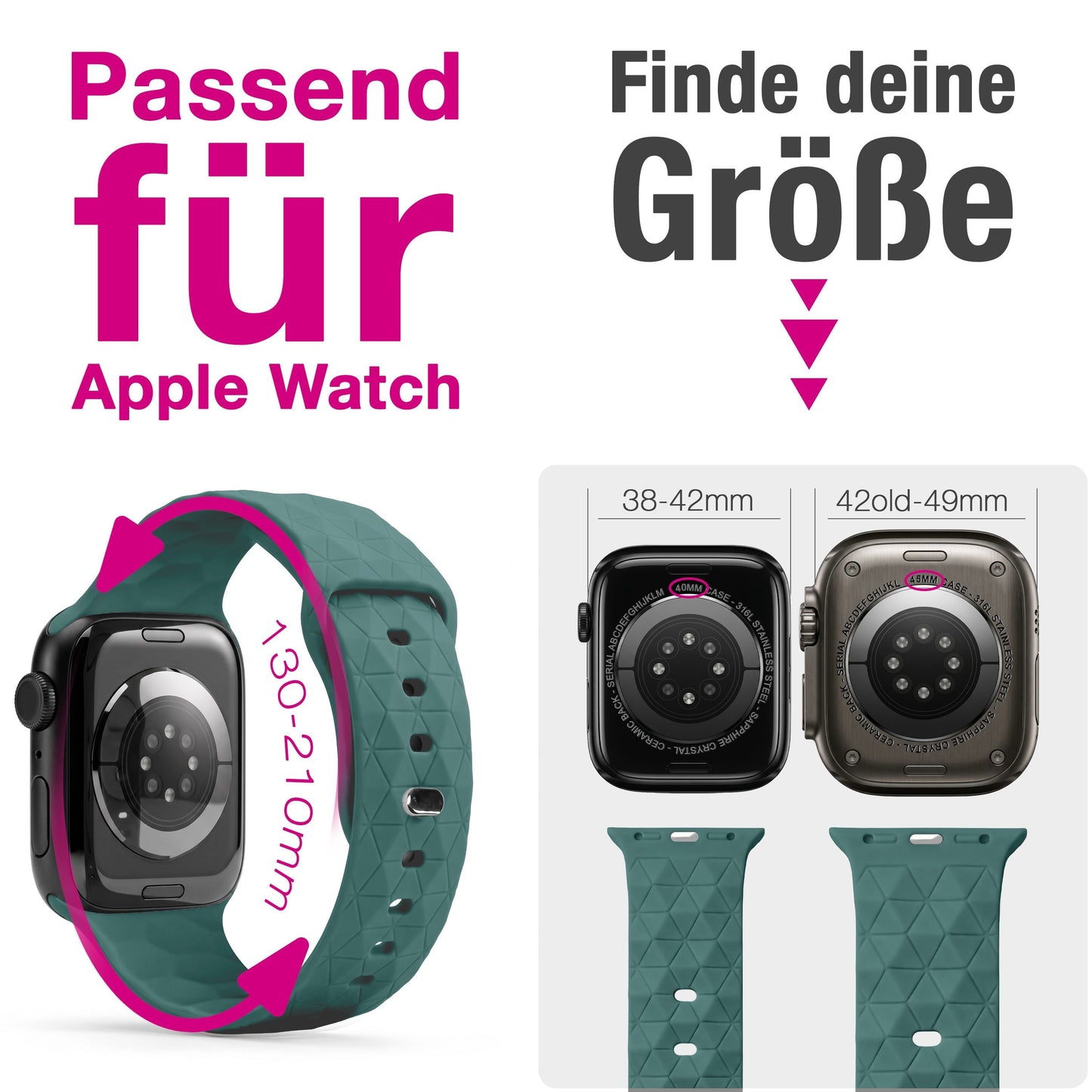 NALIA Hexion Silikon Armband kompatibel mit Apple Watch Armband iWatch Series Ultra/SE 10 9 8 7 6 5 4 3 2 1, 42/44/45/46/49mm, Watch Silikonband Sportarmband mit Steck-Pin