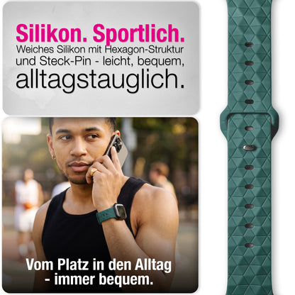 NALIA Hexion Silikon Armband kompatibel mit Apple Watch Armband iWatch Series Ultra/SE 10 9 8 7 6 5 4 3 2 1, 42/44/45/46/49mm, Watch Silikonband Sportarmband mit Steck-Pin