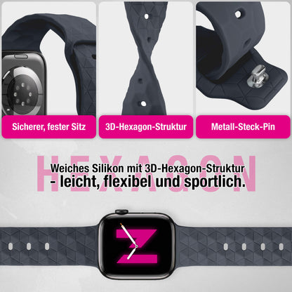 NALIA Hexion Silikon Armband kompatibel mit Apple Watch Armband iWatch Series Ultra/SE 10 9 8 7 6 5 4 3 2 1, 42/44/45/46/49mm, Watch Silikonband Sportarmband mit Steck-Pin
