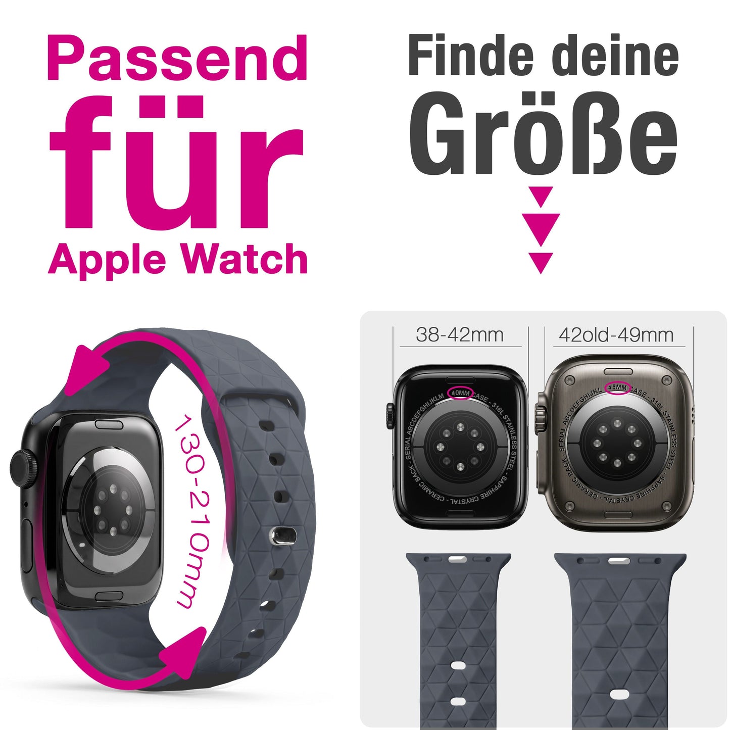 NALIA Hexion Silikon Armband kompatibel mit Apple Watch Armband iWatch Series Ultra/SE 10 9 8 7 6 5 4 3 2 1, 42/44/45/46/49mm, Watch Silikonband Sportarmband mit Steck-Pin