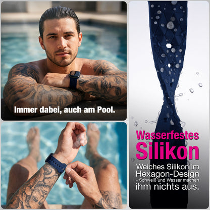 NALIA Hexion Silikon Armband kompatibel mit Apple Watch Armband iWatch Series Ultra/SE 10 9 8 7 6 5 4 3 2 1, 42/44/45/46/49mm, Watch Silikonband Sportarmband mit Steck-Pin