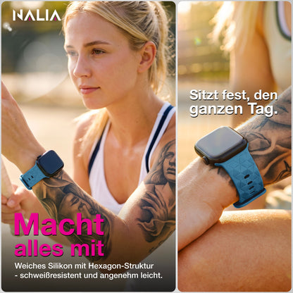 NALIA Hexion Silikon Armband kompatibel mit Apple Watch Armband iWatch Series Ultra/SE 10 9 8 7 6 5 4 3 2 1, 42/44/45/46/49mm, Watch Silikonband Sportarmband mit Steck-Pin