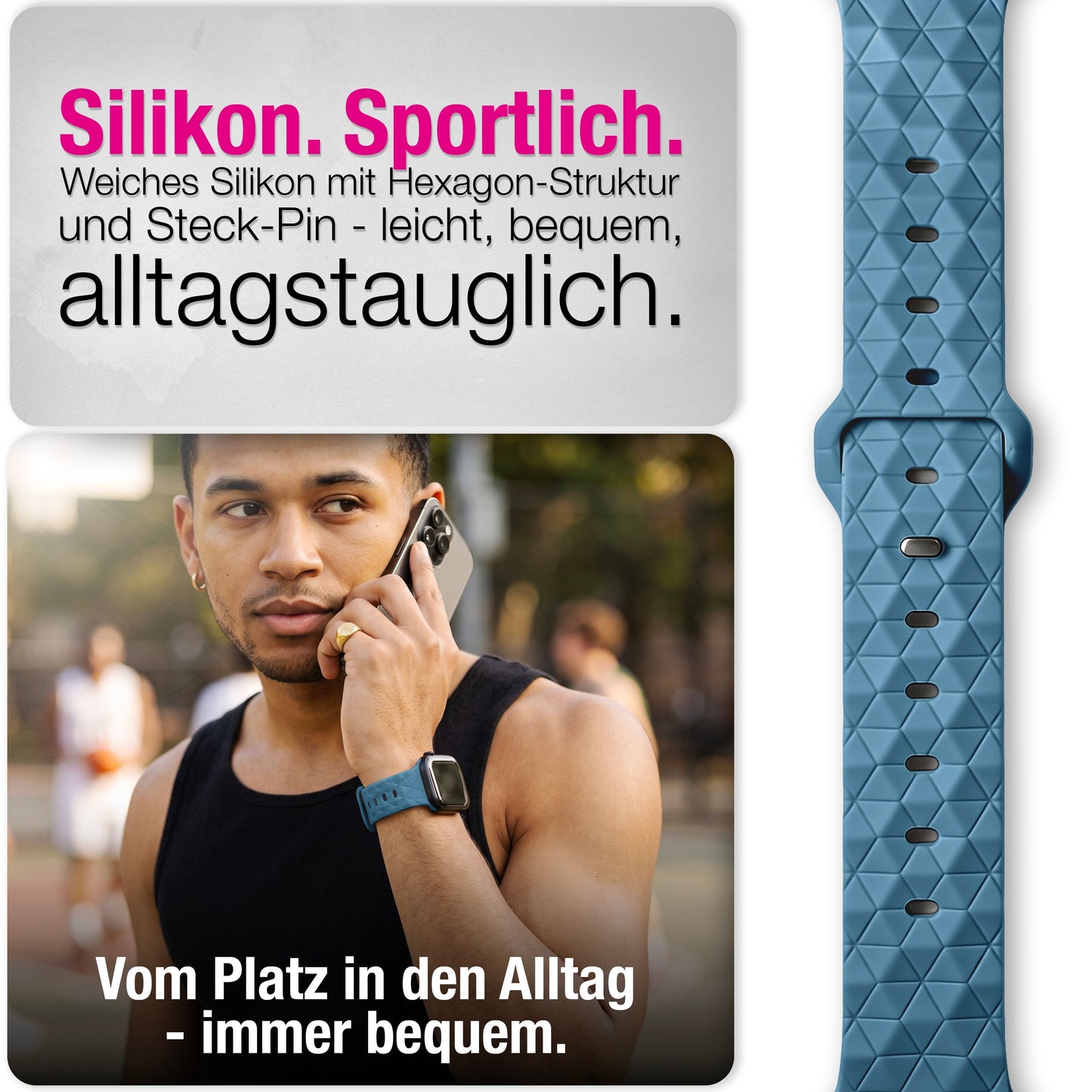 NALIA Hexion Silikon Armband kompatibel mit Apple Watch Armband iWatch Series Ultra/SE 10 9 8 7 6 5 4 3 2 1, 42/44/45/46/49mm, Watch Silikonband Sportarmband mit Steck-Pin