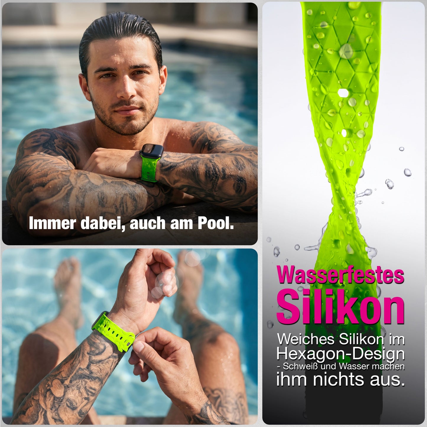 NALIA Hexion Silikon Armband kompatibel mit Apple Watch Armband iWatch Series Ultra/SE 10 9 8 7 6 5 4 3 2 1, 42/44/45/46/49mm, Watch Silikonband Sportarmband mit Steck-Pin
