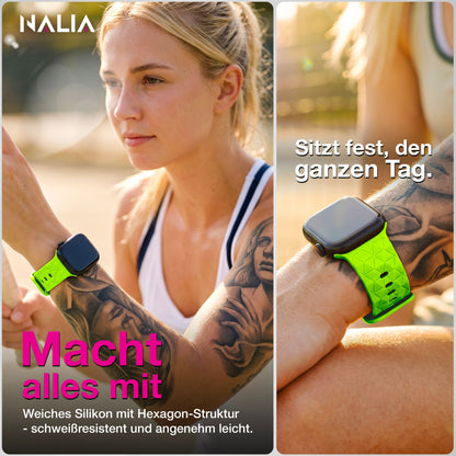 NALIA Hexion Silikon Armband kompatibel mit Apple Watch Armband iWatch Series Ultra/SE 10 9 8 7 6 5 4 3 2 1, 42/44/45/46/49mm, Watch Silikonband Sportarmband mit Steck-Pin