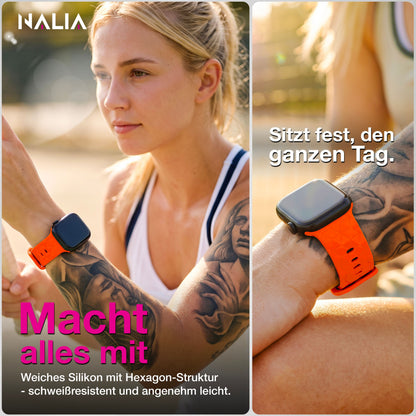 NALIA Hexion Silikon Armband kompatibel mit Apple Watch Armband iWatch Series Ultra/SE 10 9 8 7 6 5 4 3 2 1, 42/44/45/46/49mm, Watch Silikonband Sportarmband mit Steck-Pin