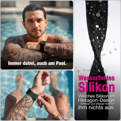 NALIA Hexion Silikon Armband kompatibel mit Apple Watch Armband iWatch Series Ultra/SE 10 9 8 7 6 5 4 3 2 1, 42/44/45/46/49mm, Watch Silikonband Sportarmband mit Steck-Pin