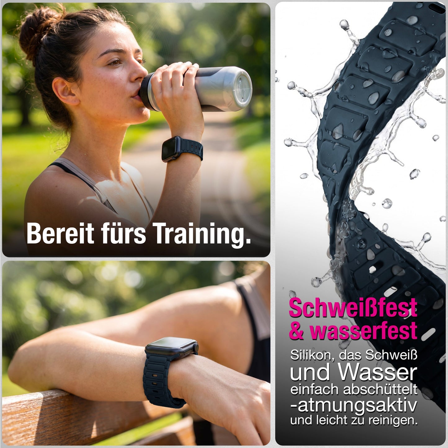 NALIA Pulse Silikon Armband kompatibel mit Apple Watch Armband iWatch Series SE/10/9/8/7/6/5/4/3/2/1, 38/40/41/42mm, 3D Textur Sportarmband mit Steck-Pin Verschluss