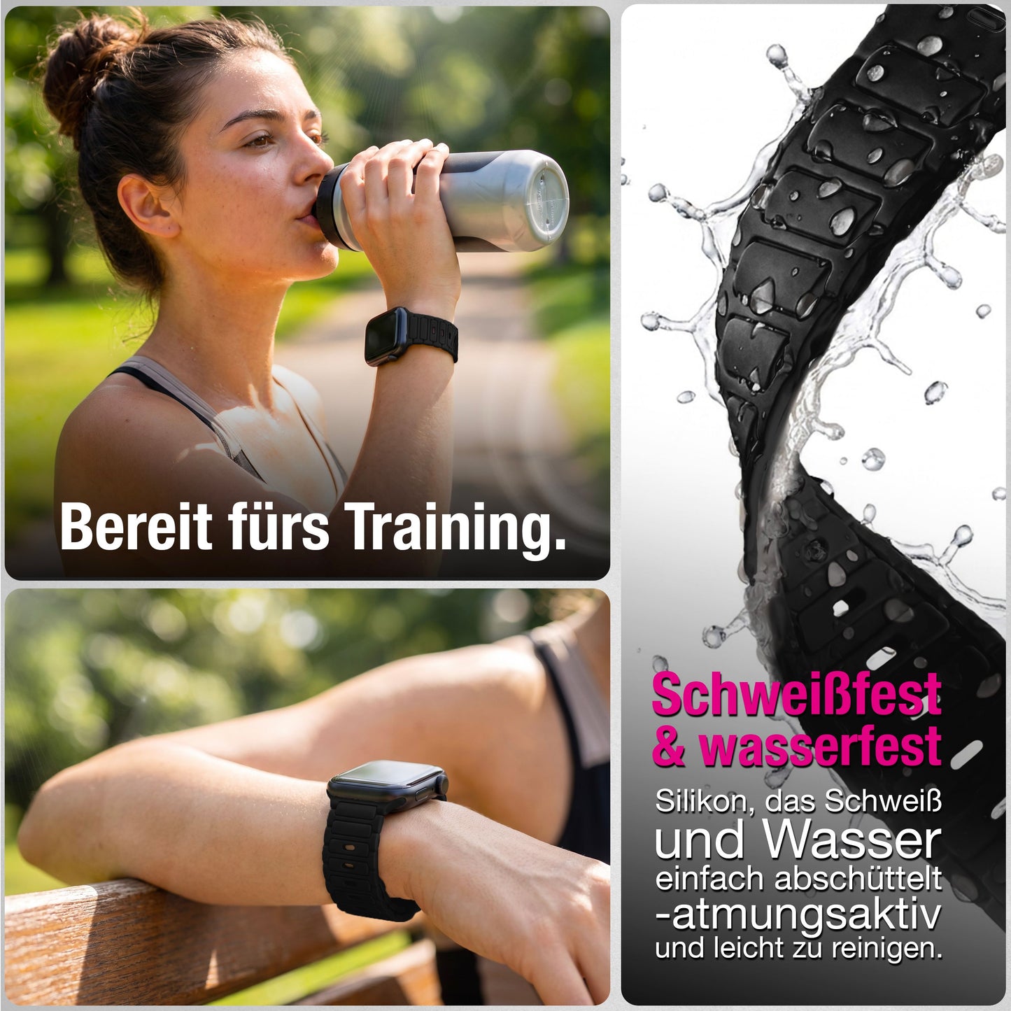 NALIA Pulse Silikon Armband kompatibel mit Apple Watch Armband iWatch Series SE/10/9/8/7/6/5/4/3/2/1, 38/40/41/42mm, 3D Textur Sportarmband mit Steck-Pin Verschluss