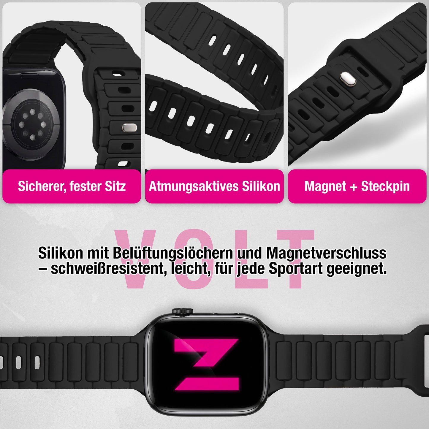 NALIA Pulse Silikon Armband kompatibel mit Apple Watch Armband iWatch Series SE/10/9/8/7/6/5/4/3/2/1, 38/40/41/42mm, 3D Textur Sportarmband mit Steck-Pin Verschluss