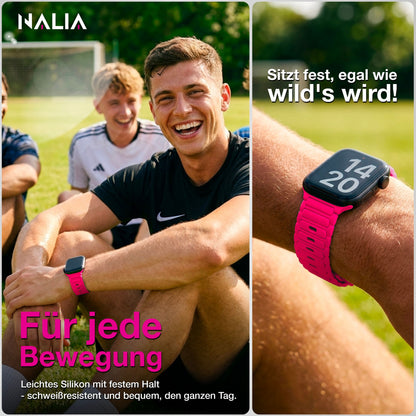 NALIA Pulse Silikon Armband kompatibel mit Apple Watch Armband iWatch Series SE/10/9/8/7/6/5/4/3/2/1, 38/40/41/42mm, 3D Textur Sportarmband mit Steck-Pin Verschluss