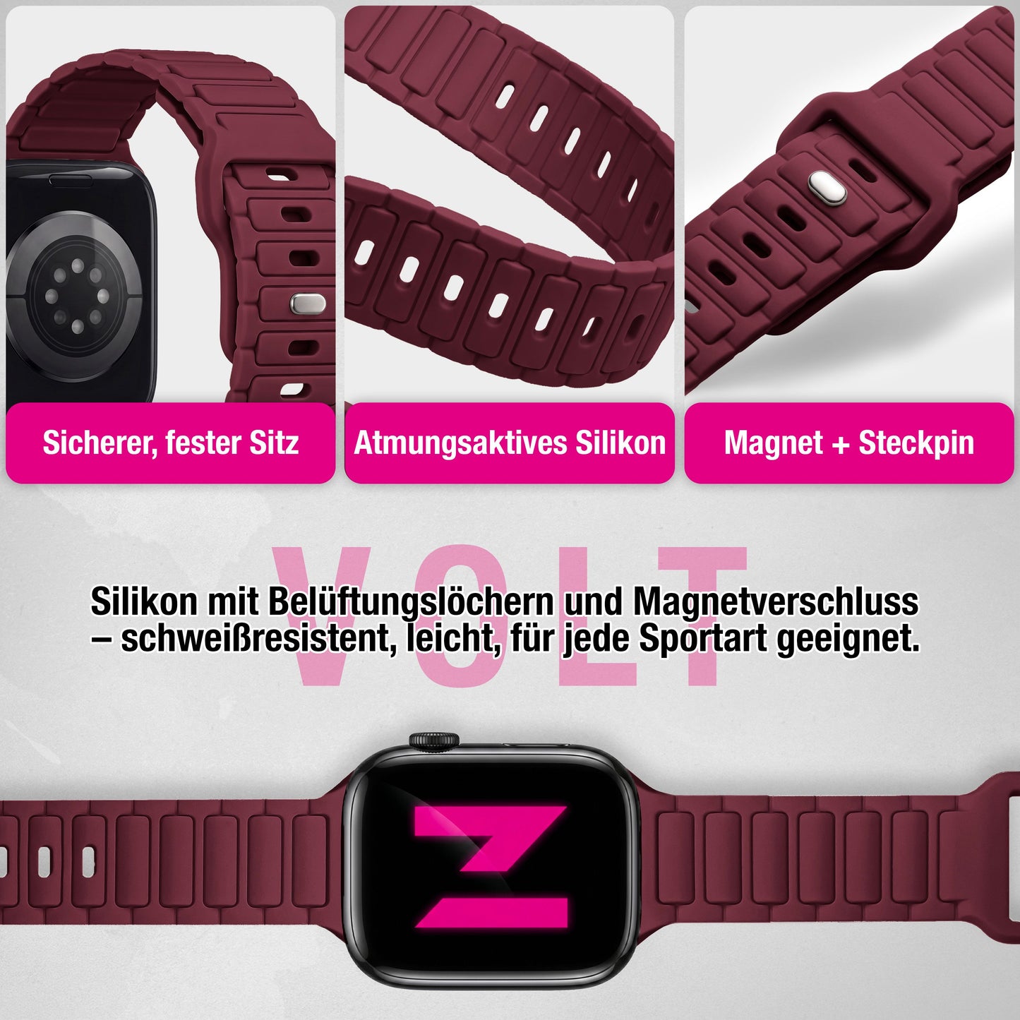 NALIA Pulse Silikon Armband kompatibel mit Apple Watch Armband iWatch Series Ultra/SE 10 9 8 7 6 5 4 3 2 1, 42/44/45/46/49mm, 3D Sportarmband mit Steck-Pin Verschluss