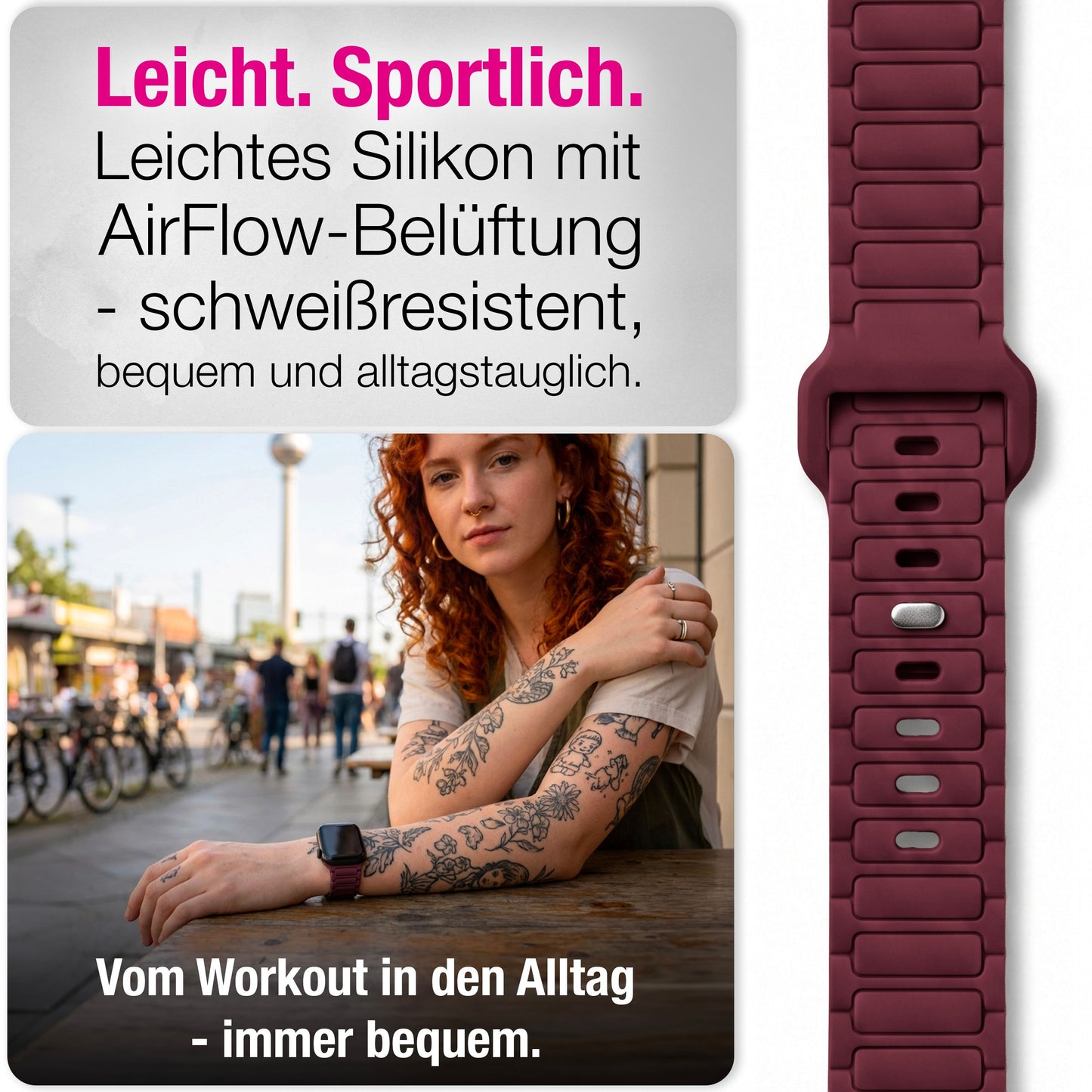 NALIA Pulse Silikon Armband kompatibel mit Apple Watch Armband iWatch Series Ultra/SE 10 9 8 7 6 5 4 3 2 1, 42/44/45/46/49mm, 3D Sportarmband mit Steck-Pin Verschluss