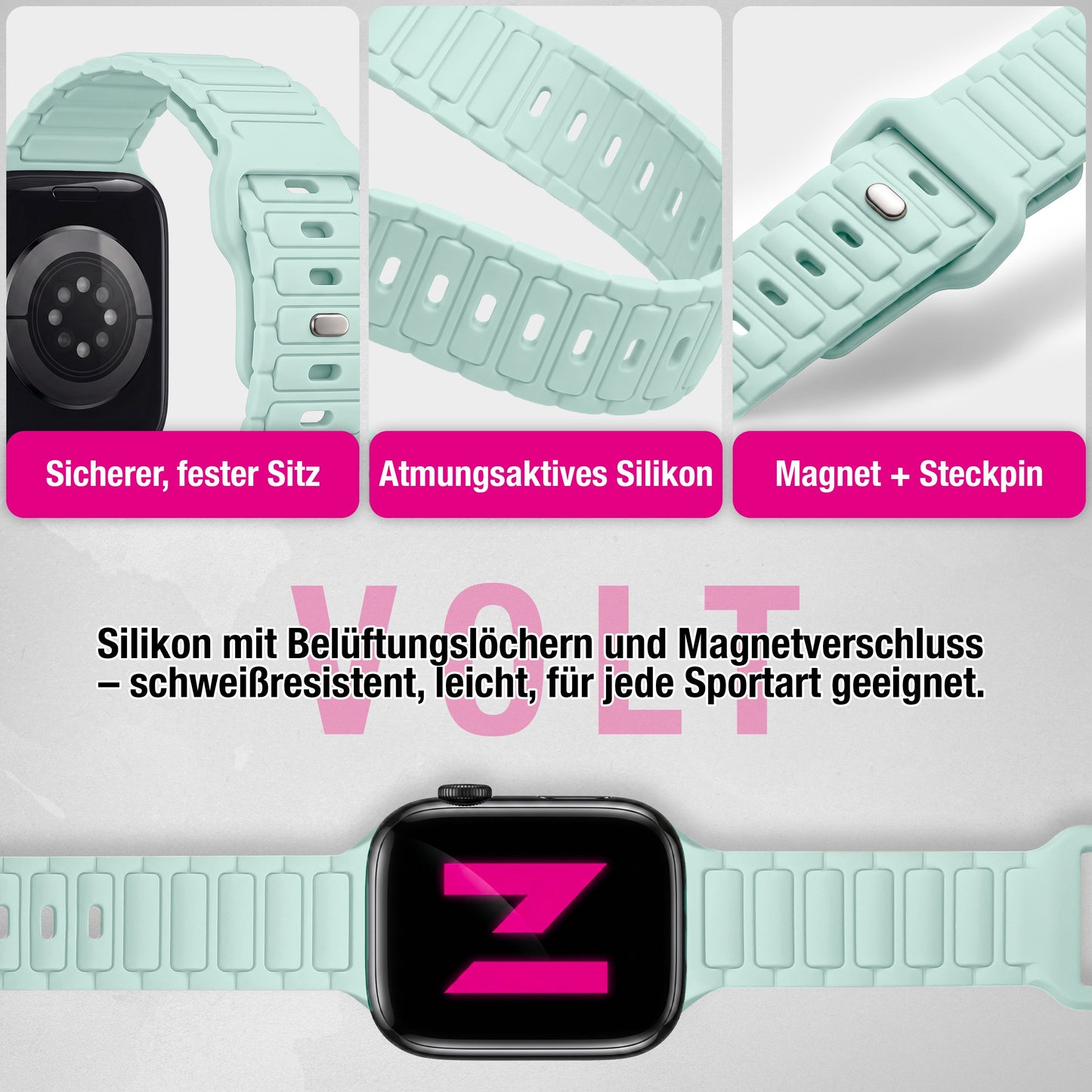 NALIA Pulse Silikon Armband kompatibel mit Apple Watch Armband iWatch Series Ultra/SE 10 9 8 7 6 5 4 3 2 1, 42/44/45/46/49mm, 3D Sportarmband mit Steck-Pin Verschluss