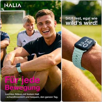 NALIA Pulse Silikon Armband kompatibel mit Apple Watch Armband iWatch Series Ultra/SE 10 9 8 7 6 5 4 3 2 1, 42/44/45/46/49mm, 3D Sportarmband mit Steck-Pin Verschluss