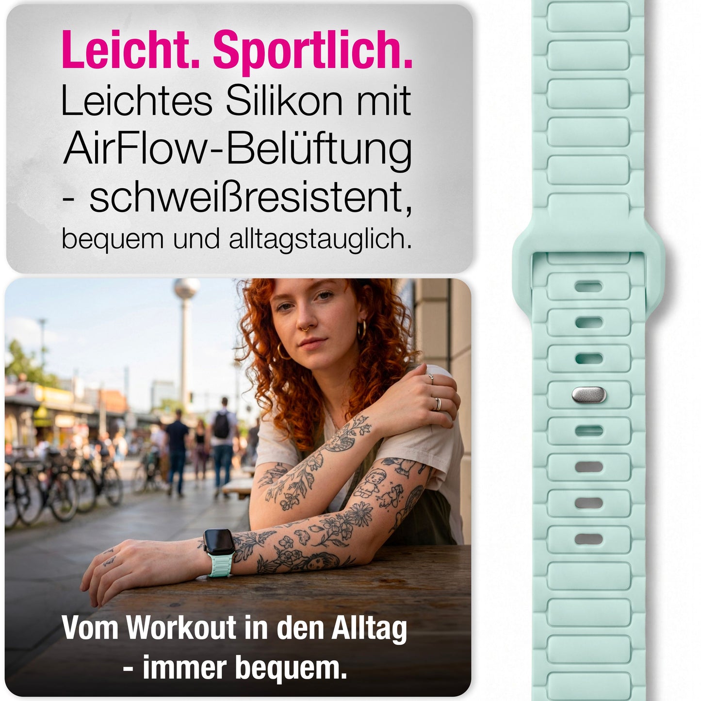NALIA Pulse Silikon Armband kompatibel mit Apple Watch Armband iWatch Series Ultra/SE 10 9 8 7 6 5 4 3 2 1, 42/44/45/46/49mm, 3D Sportarmband mit Steck-Pin Verschluss