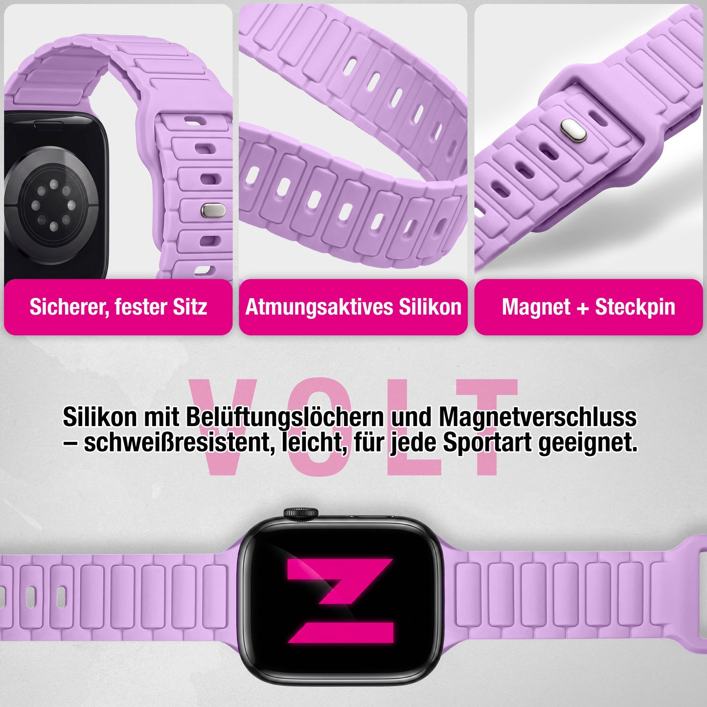 NALIA Pulse Silikon Armband kompatibel mit Apple Watch Armband iWatch Series Ultra/SE 10 9 8 7 6 5 4 3 2 1, 42/44/45/46/49mm, 3D Sportarmband mit Steck-Pin Verschluss
