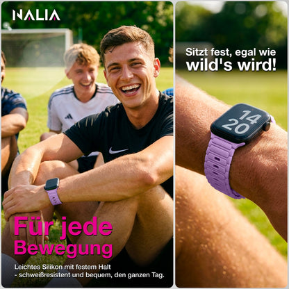 NALIA Pulse Silikon Armband kompatibel mit Apple Watch Armband iWatch Series Ultra/SE 10 9 8 7 6 5 4 3 2 1, 42/44/45/46/49mm, 3D Sportarmband mit Steck-Pin Verschluss