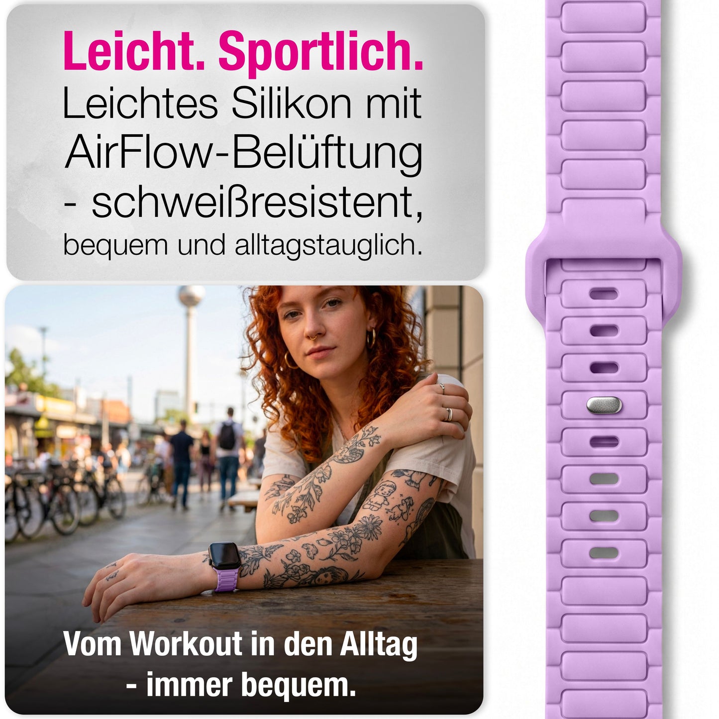NALIA Pulse Silikon Armband kompatibel mit Apple Watch Armband iWatch Series Ultra/SE 10 9 8 7 6 5 4 3 2 1, 42/44/45/46/49mm, 3D Sportarmband mit Steck-Pin Verschluss