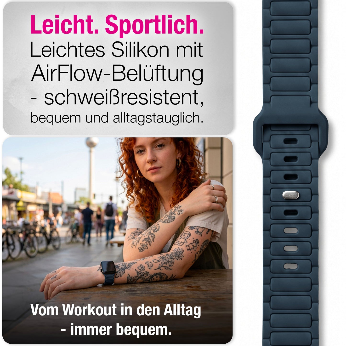 NALIA Pulse Silikon Armband kompatibel mit Apple Watch Armband iWatch Series Ultra/SE 10 9 8 7 6 5 4 3 2 1, 42/44/45/46/49mm, 3D Sportarmband mit Steck-Pin Verschluss