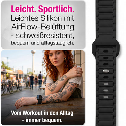 NALIA Pulse Silikon Armband kompatibel mit Apple Watch Armband iWatch Series Ultra/SE 10 9 8 7 6 5 4 3 2 1, 42/44/45/46/49mm, 3D Sportarmband mit Steck-Pin Verschluss