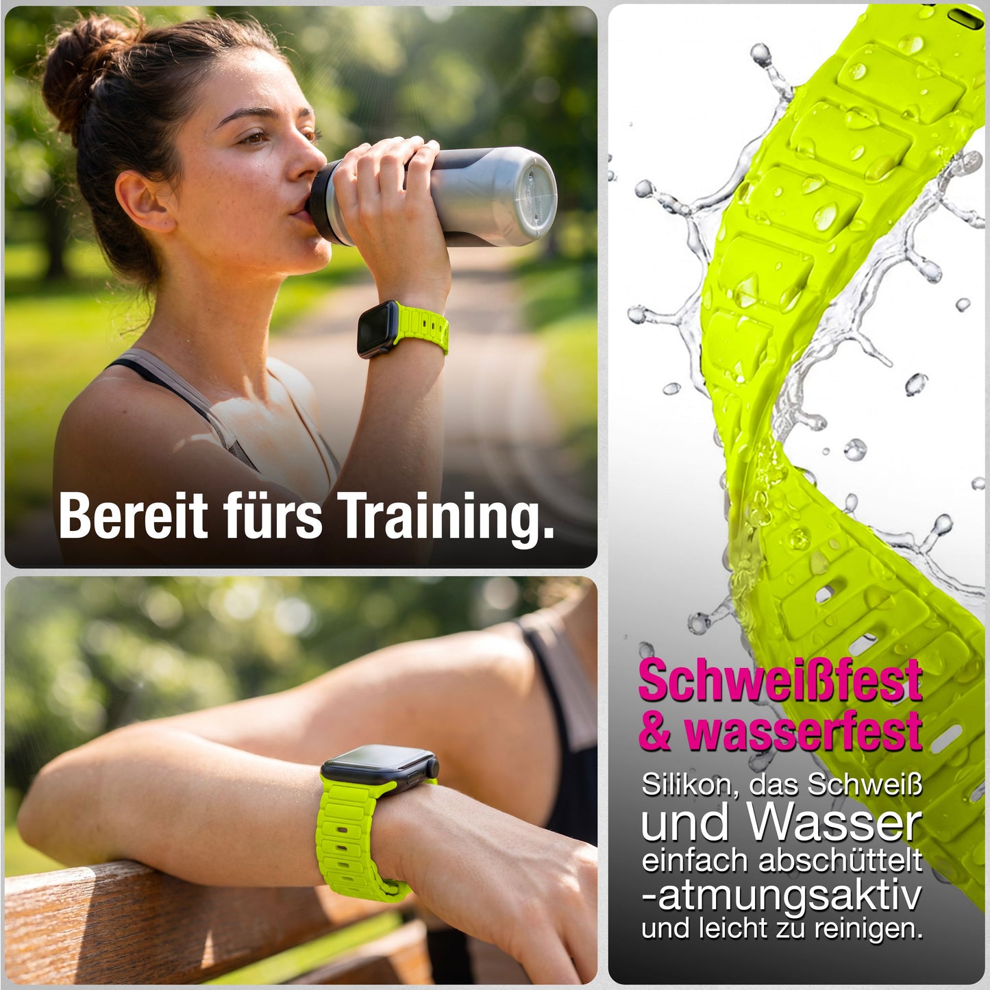 NALIA Pulse Silikon Armband kompatibel mit Apple Watch Armband iWatch Series Ultra/SE 10 9 8 7 6 5 4 3 2 1, 42/44/45/46/49mm, 3D Sportarmband mit Steck-Pin Verschluss
