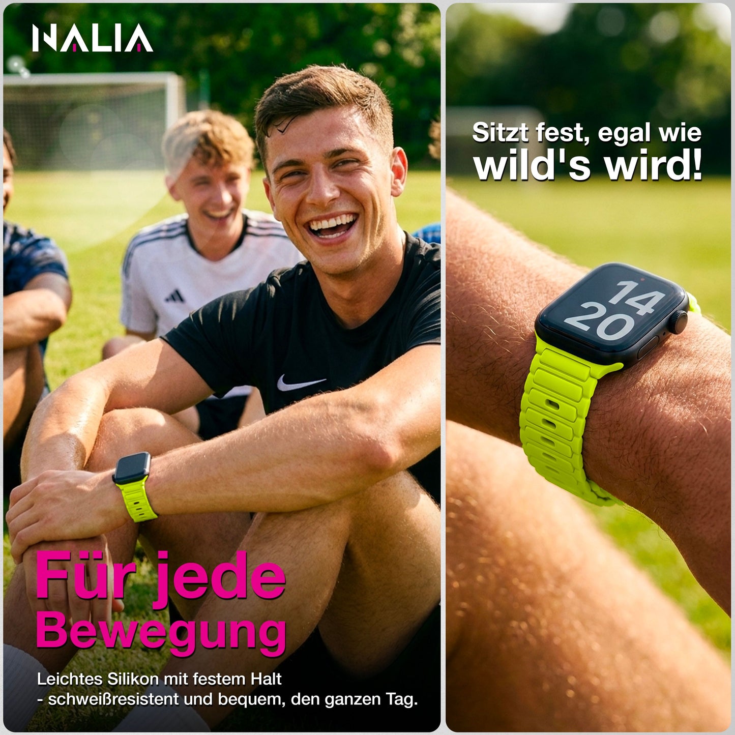 NALIA Pulse Silikon Armband kompatibel mit Apple Watch Armband iWatch Series Ultra/SE 10 9 8 7 6 5 4 3 2 1, 42/44/45/46/49mm, 3D Sportarmband mit Steck-Pin Verschluss