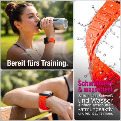 NALIA Pulse Silikon Armband kompatibel mit Apple Watch Armband iWatch Series Ultra/SE 10 9 8 7 6 5 4 3 2 1, 42/44/45/46/49mm, 3D Sportarmband mit Steck-Pin Verschluss
