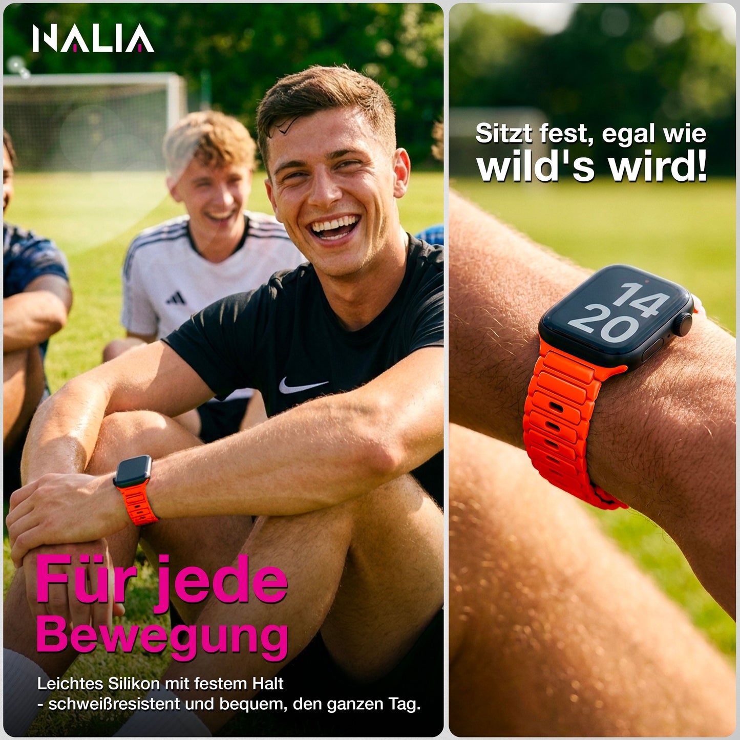 NALIA Pulse Silikon Armband kompatibel mit Apple Watch Armband iWatch Series Ultra/SE 10 9 8 7 6 5 4 3 2 1, 42/44/45/46/49mm, 3D Sportarmband mit Steck-Pin Verschluss