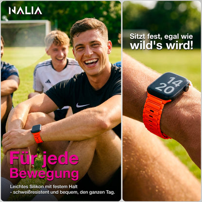 NALIA Pulse Silikon Armband kompatibel mit Apple Watch Armband iWatch Series Ultra/SE 10 9 8 7 6 5 4 3 2 1, 42/44/45/46/49mm, 3D Sportarmband mit Steck-Pin Verschluss