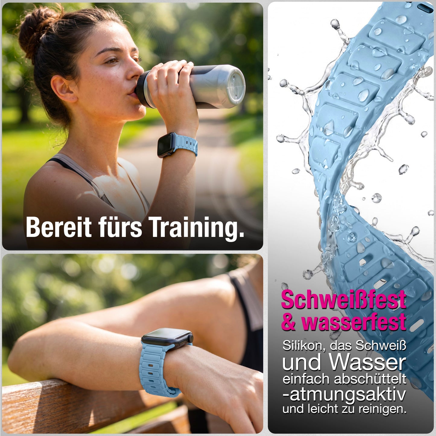 NALIA Pulse Silikon Armband kompatibel mit Apple Watch Armband iWatch Series Ultra/SE 10 9 8 7 6 5 4 3 2 1, 42/44/45/46/49mm, 3D Sportarmband mit Steck-Pin Verschluss