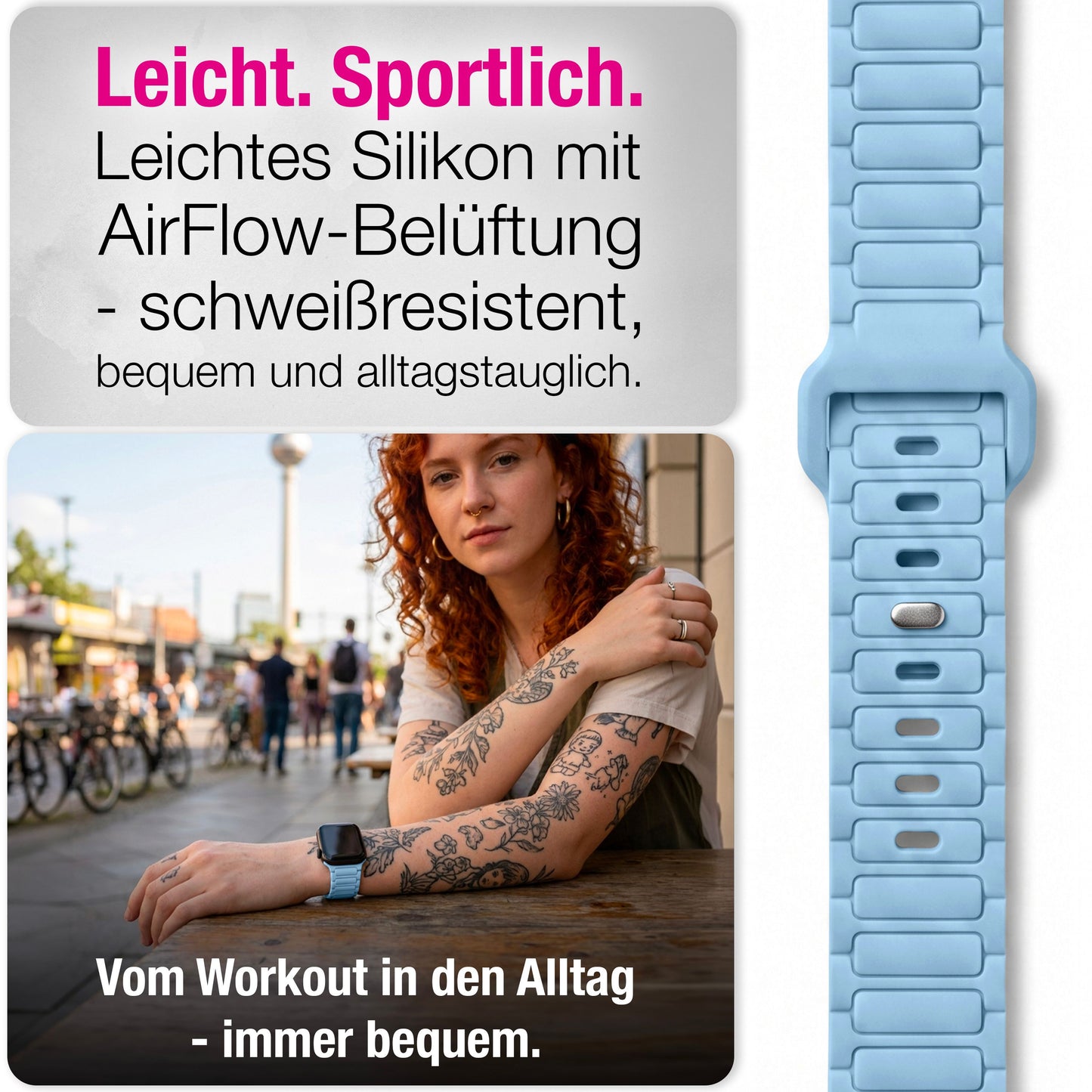 NALIA Pulse Silikon Armband kompatibel mit Apple Watch Armband iWatch Series Ultra/SE 10 9 8 7 6 5 4 3 2 1, 42/44/45/46/49mm, 3D Sportarmband mit Steck-Pin Verschluss