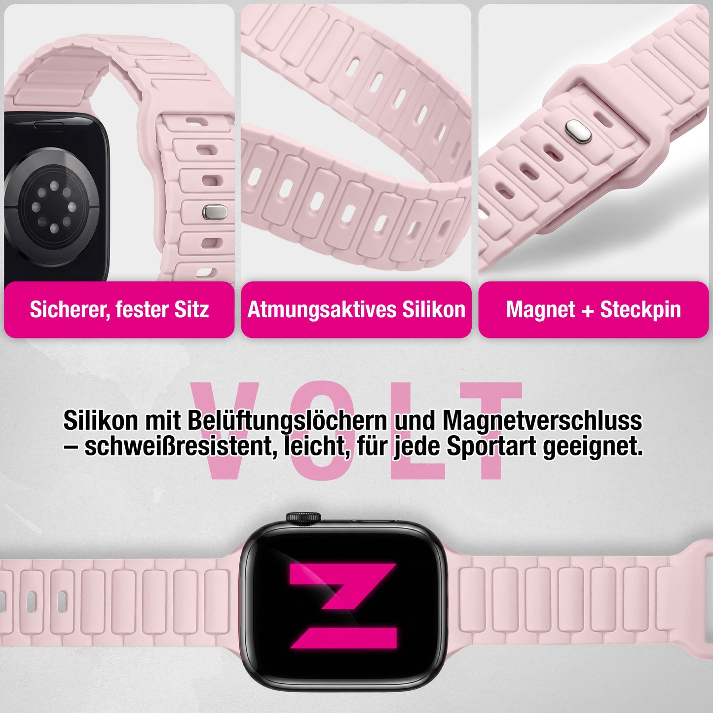 NALIA Pulse Silikon Armband kompatibel mit Apple Watch Armband iWatch Series Ultra/SE 10 9 8 7 6 5 4 3 2 1, 42/44/45/46/49mm, 3D Sportarmband mit Steck-Pin Verschluss