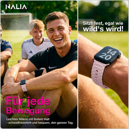 NALIA Pulse Silikon Armband kompatibel mit Apple Watch Armband iWatch Series Ultra/SE 10 9 8 7 6 5 4 3 2 1, 42/44/45/46/49mm, 3D Sportarmband mit Steck-Pin Verschluss
