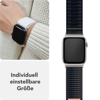 NALIA Evolv Nylon Armband kompatibel mit Apple Watch Armband iWatch Series SE/10/9/8/7/6/5/4/3/2/1, 38/40/41/42mm, Gewebtes Stoffband Elastisch Uhrenband mit Klettverschluss