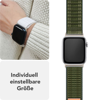 NALIA Evolv Nylon Armband kompatibel mit Apple Watch Armband iWatch Series SE/10/9/8/7/6/5/4/3/2/1, 38/40/41/42mm, Gewebtes Stoffband Elastisch Uhrenband mit Klettverschluss