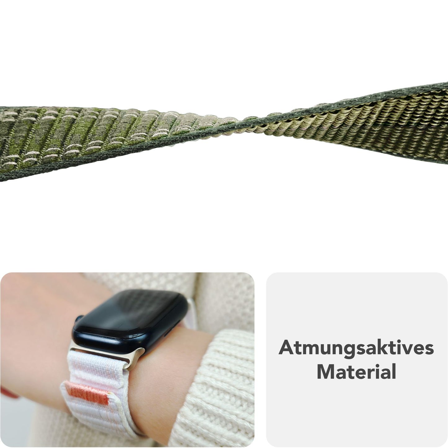 NALIA Evolv Nylon Armband kompatibel mit Apple Watch Armband iWatch Series SE/10/9/8/7/6/5/4/3/2/1, 38/40/41/42mm, Gewebtes Stoffband Elastisch Uhrenband mit Klettverschluss