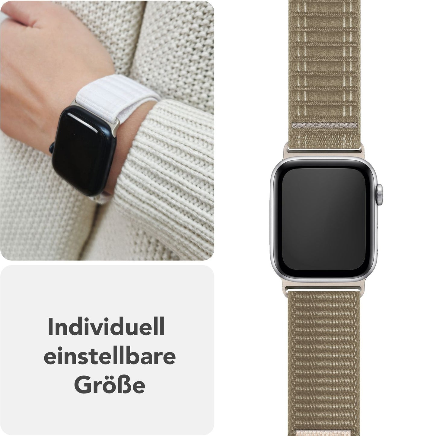 NALIA Evolv Nylon Armband kompatibel mit Apple Watch Armband iWatch Series SE/10/9/8/7/6/5/4/3/2/1, 38/40/41/42mm, Gewebtes Stoffband Elastisch Uhrenband mit Klettverschluss