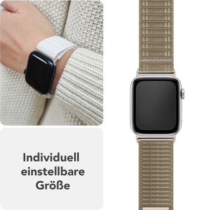 NALIA Evolv Nylon Armband kompatibel mit Apple Watch Armband iWatch Series SE/10/9/8/7/6/5/4/3/2/1, 38/40/41/42mm, Gewebtes Stoffband Elastisch Uhrenband mit Klettverschluss