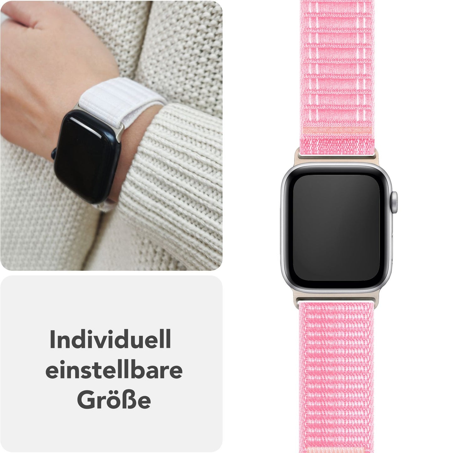 NALIA Evolv Nylon Armband kompatibel mit Apple Watch Armband iWatch Series SE/10/9/8/7/6/5/4/3/2/1, 38/40/41/42mm, Gewebtes Stoffband Elastisch Uhrenband mit Klettverschluss