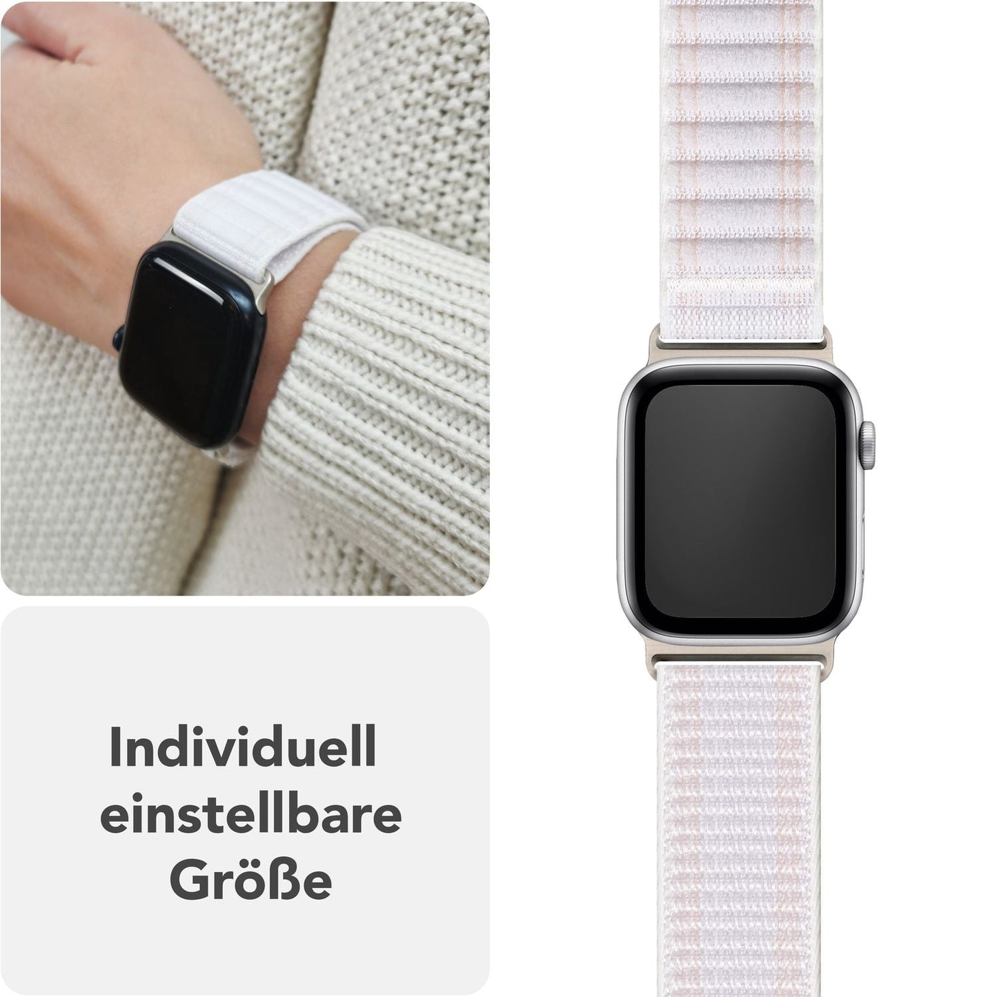 NALIA Evolv Nylon Armband kompatibel mit Apple Watch Armband iWatch Series Ultra/SE 10 9 8 7 6 5 4 3 2 1, 42/44/45/46/49mm, Leichtes Gewebtes Stoffband mit Klettverschluss