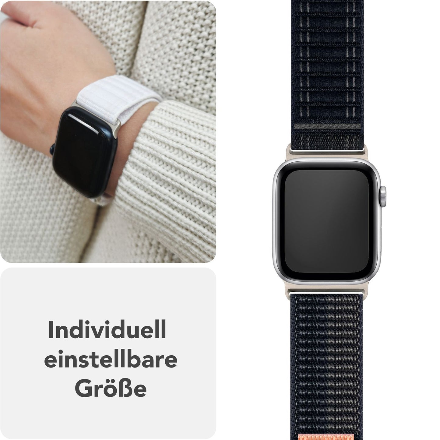 NALIA Evolv Nylon Armband kompatibel mit Apple Watch Armband iWatch Series Ultra/SE 10 9 8 7 6 5 4 3 2 1, 42/44/45/46/49mm, Leichtes Gewebtes Stoffband mit Klettverschluss