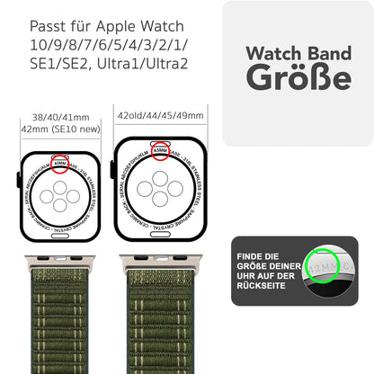 NALIA Evolv Nylon Armband kompatibel mit Apple Watch Armband iWatch Series Ultra/SE 10 9 8 7 6 5 4 3 2 1, 42/44/45/46/49mm, Leichtes Gewebtes Stoffband mit Klettverschluss