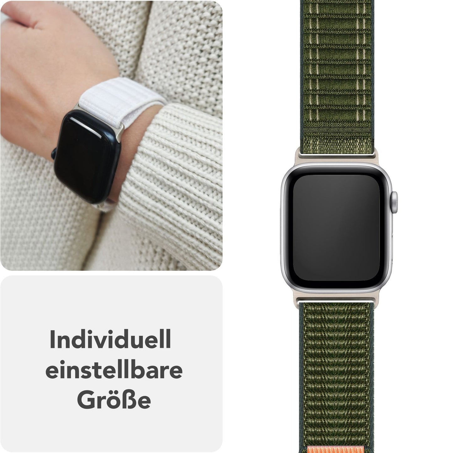 NALIA Evolv Nylon Armband kompatibel mit Apple Watch Armband iWatch Series Ultra/SE 10 9 8 7 6 5 4 3 2 1, 42/44/45/46/49mm, Leichtes Gewebtes Stoffband mit Klettverschluss
