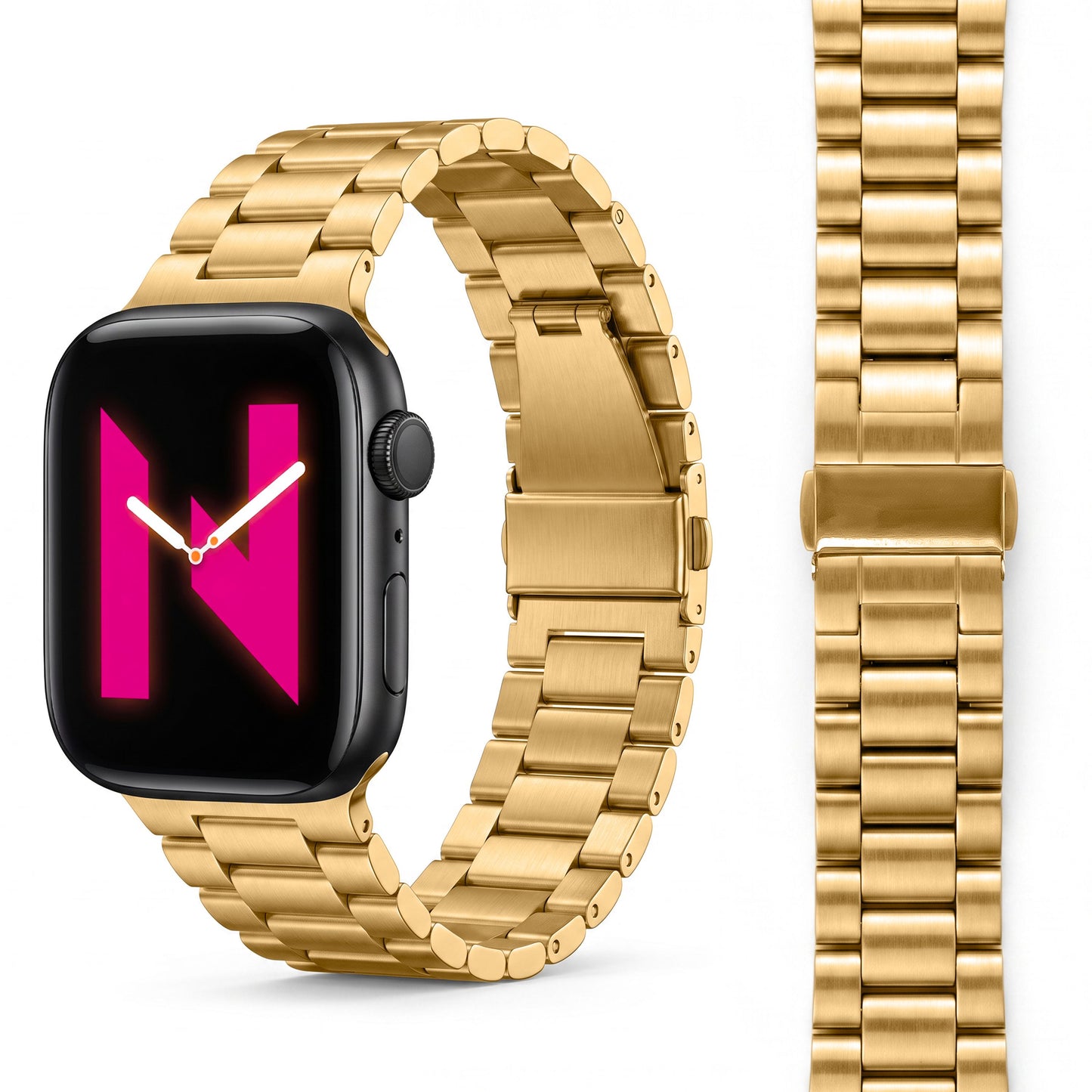 NALIA Mova Edelstahl Armband kompatibel mit Apple Watch Armband iWatch Series SE/10/9/8/7/6/5/4/3/2/1, 38/40/41/42mm, Metall Ersatzarmband mit Doppelfaltschließe, Rostfrei