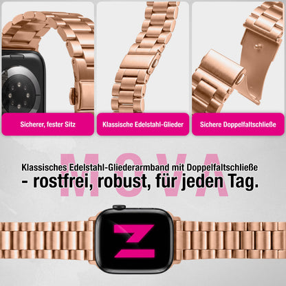 NALIA Mova Edelstahl Armband kompatibel mit Apple Watch Armband iWatch Series SE/10/9/8/7/6/5/4/3/2/1, 38/40/41/42mm, Metall Ersatzarmband mit Doppelfaltschließe, Rostfrei