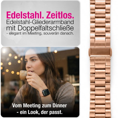 NALIA Mova Edelstahl Armband kompatibel mit Apple Watch Armband iWatch Series SE/10/9/8/7/6/5/4/3/2/1, 38/40/41/42mm, Metall Ersatzarmband mit Doppelfaltschließe, Rostfrei